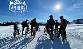 Electric mountain bikes on snow